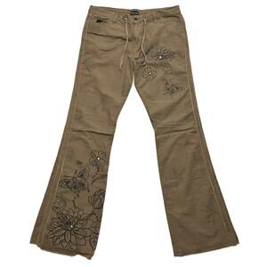 VTG Y2K Wet Seal Army Graphic Embellished Flare Camo Cargo Pants Size 3